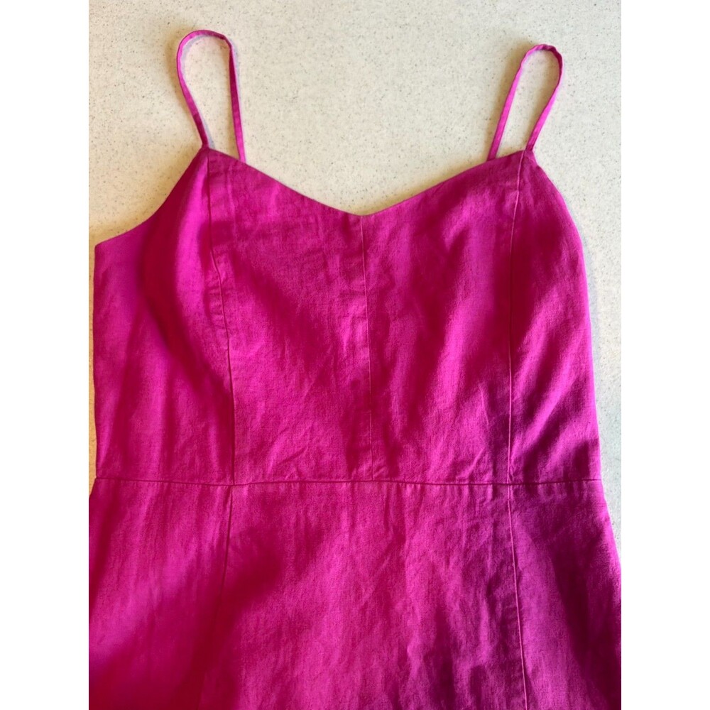 J.CREW Sz 6 S/M Bright Pink Linen Blend Slip Dress Midi Strappy Side Zip Smocked